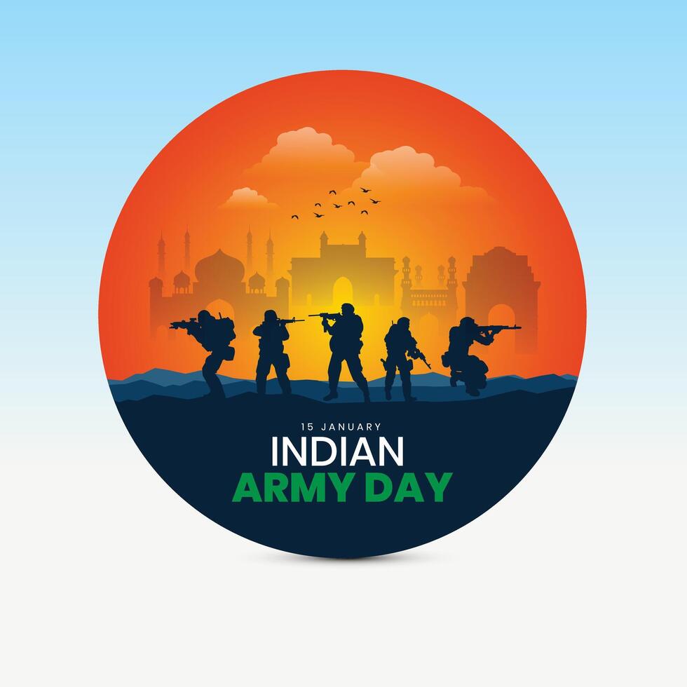 Vector illustration of Indian Army Day, celebrating the victory of the Indian Army on Republic Day Independence Day. Amar Jawan Jyoti. Kargil Victory Day. Indian Army Martyrs Day editable design