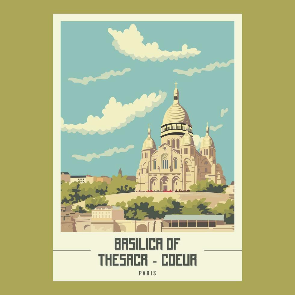 el basílica de el sagrado corazón de París viaje póster promocional vector