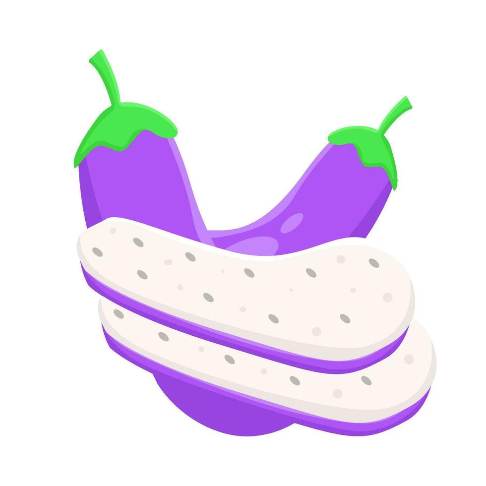 eggplant with eggplant slice illustration vector