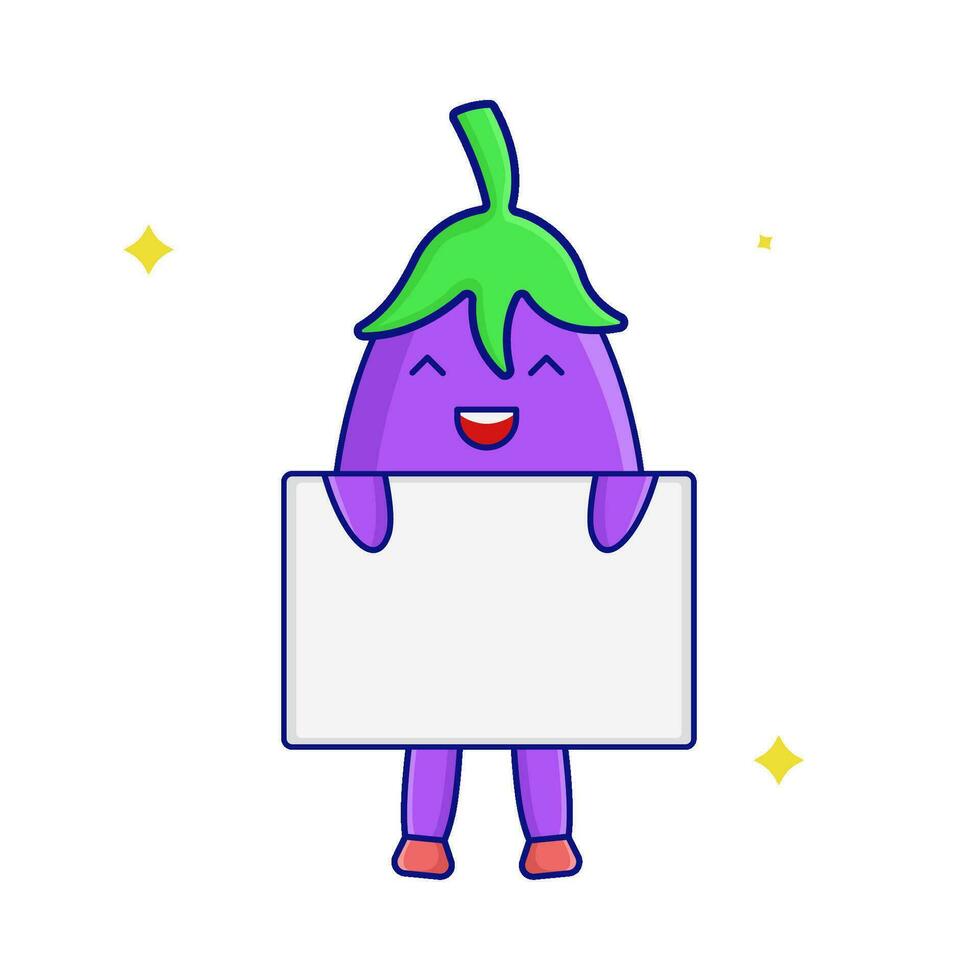 eggplant character with board illustration vector