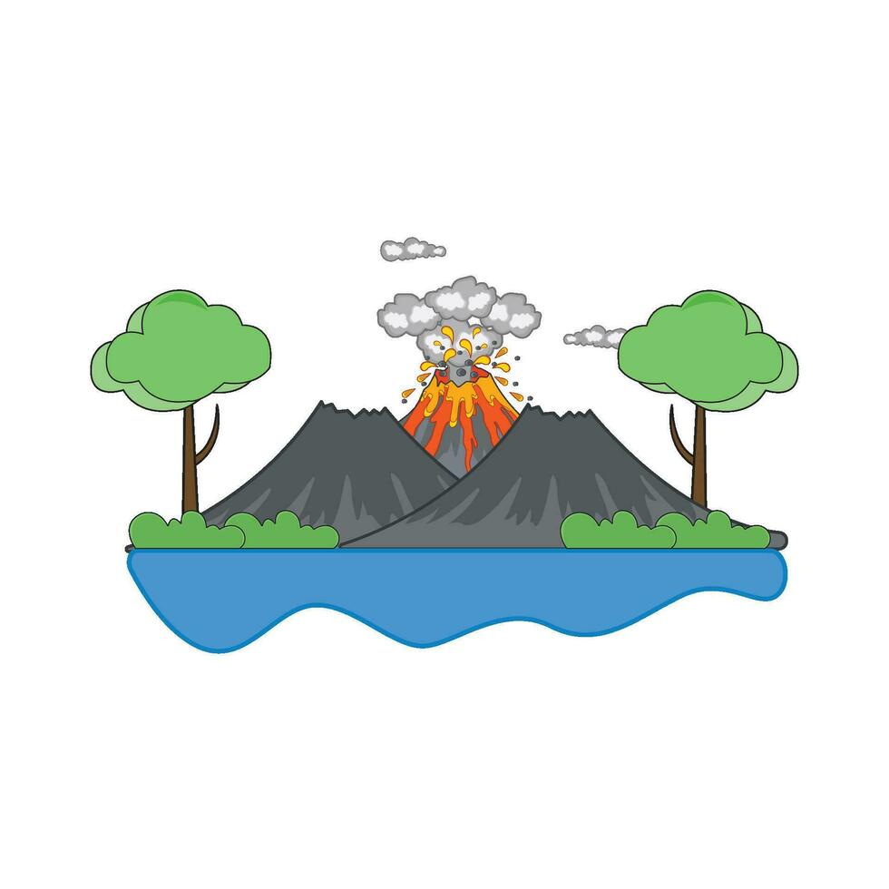 volcán con mar ilustración vector