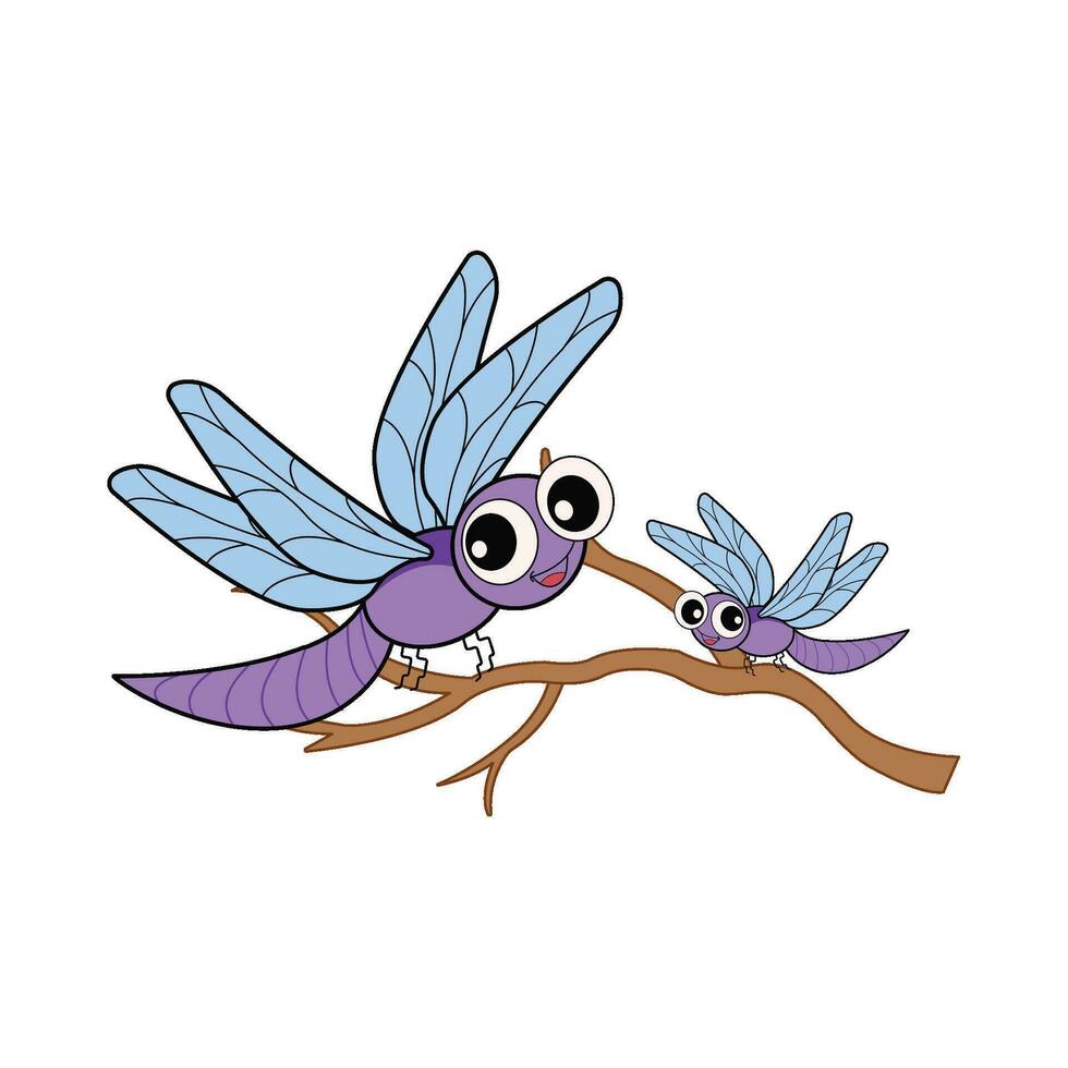 dragonfly in tree trunk illustration vector