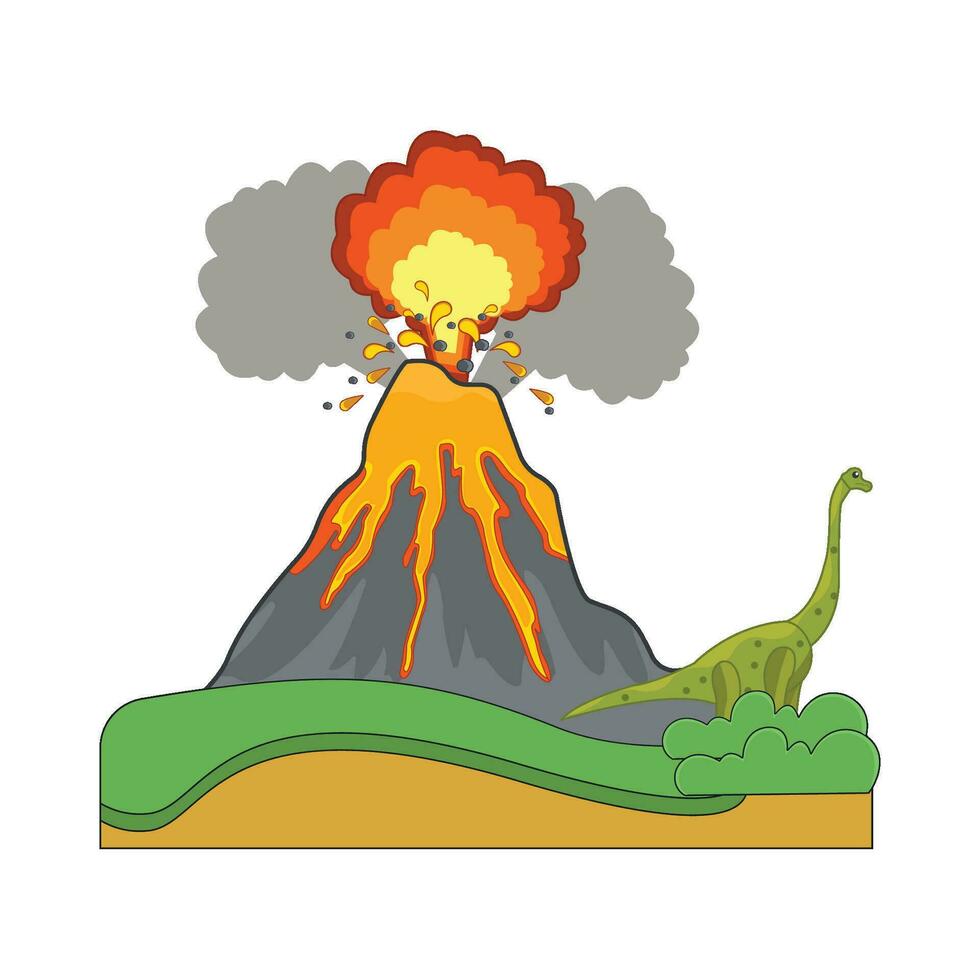 volcano with dinosaur in mountain illustration vector