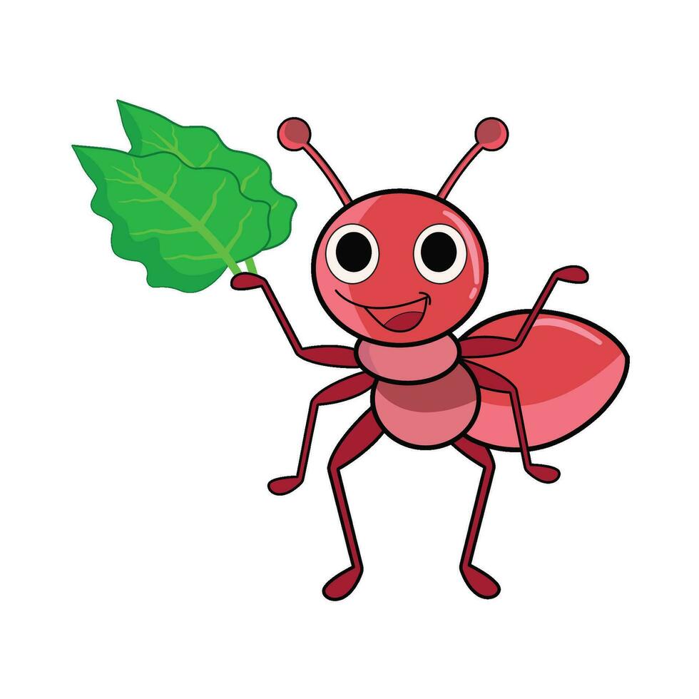 ant with leaf illustration vector