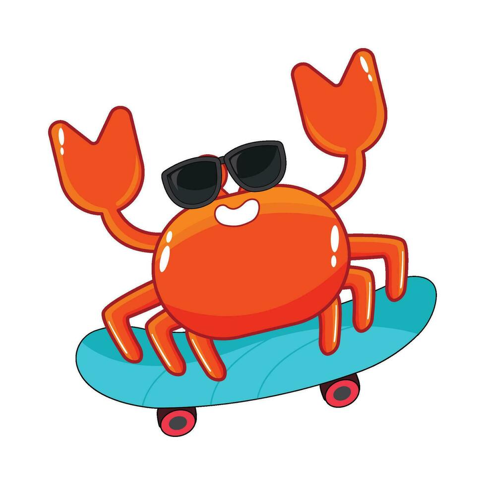 crab playing skateboard illustration vector