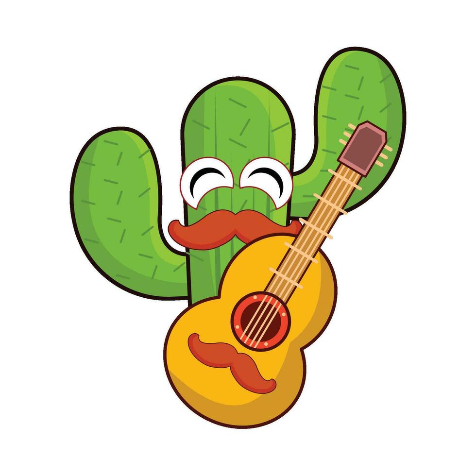 cactus character playing guitar mexican illustration vector