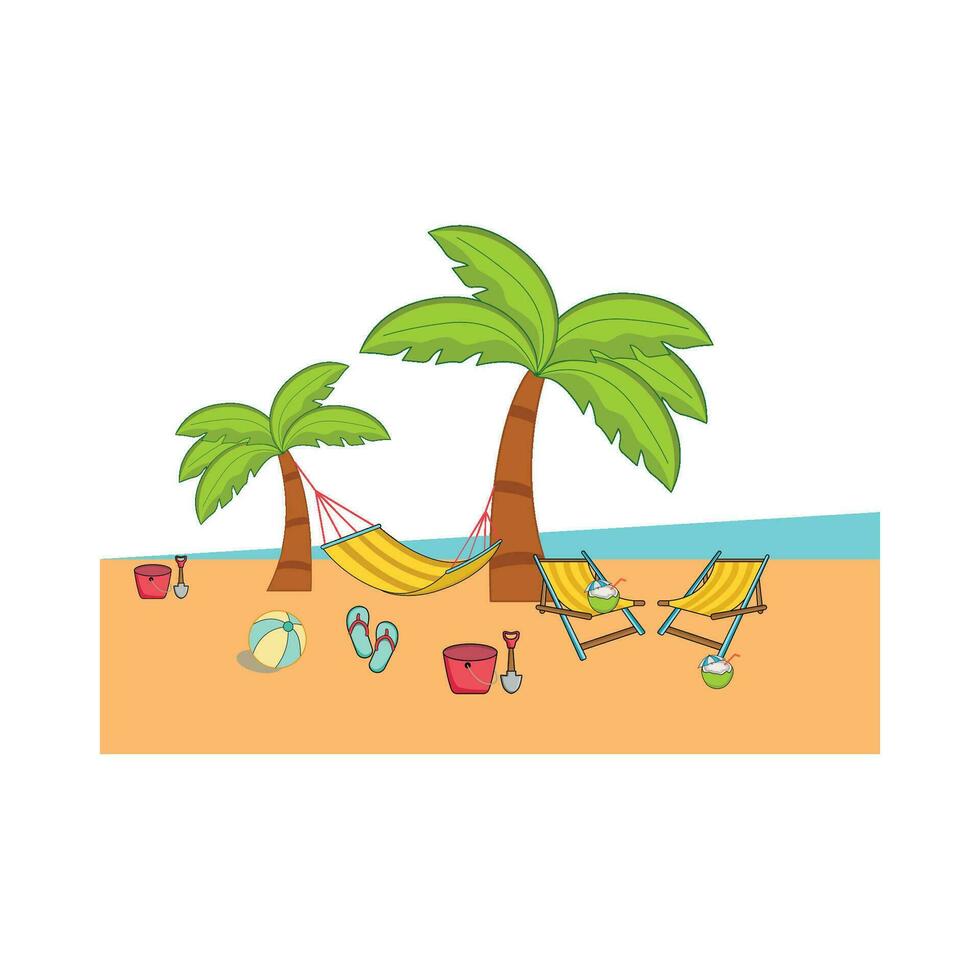 chair  with palm tree in beach illustration vector