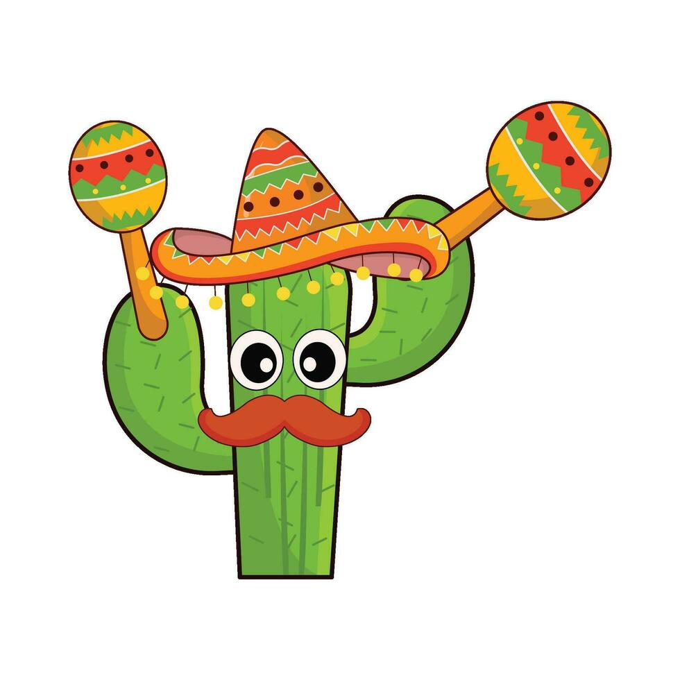 cactus personaje jugando maracas ilustración vector