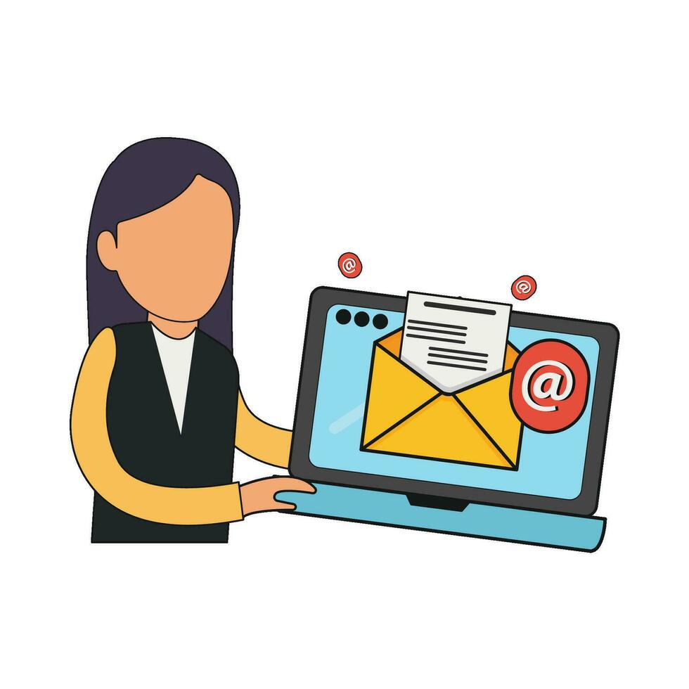 correo electrónico en ordenador portátil con mujer ilustración vector