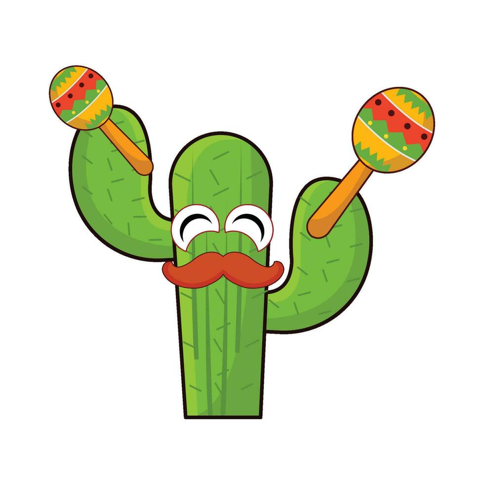 cactus personaje jugando maracas ilustración vector