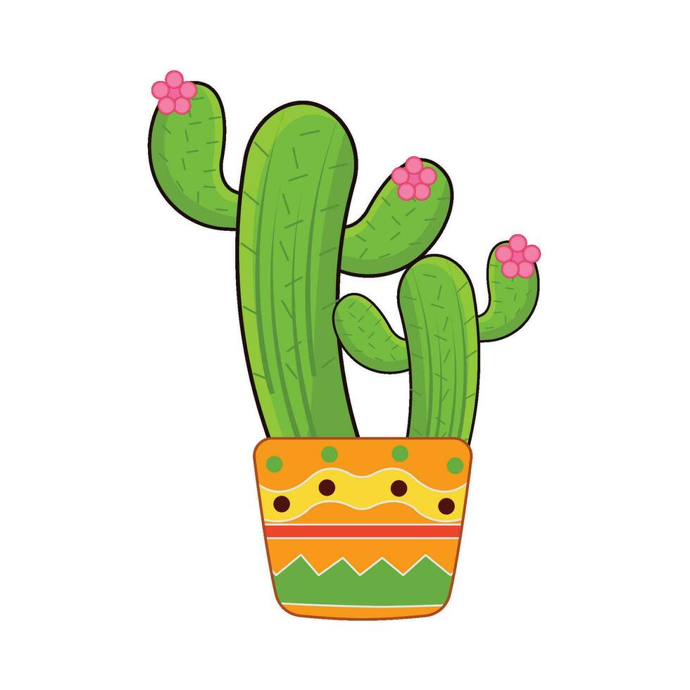 cactus with flower plant illustration vector