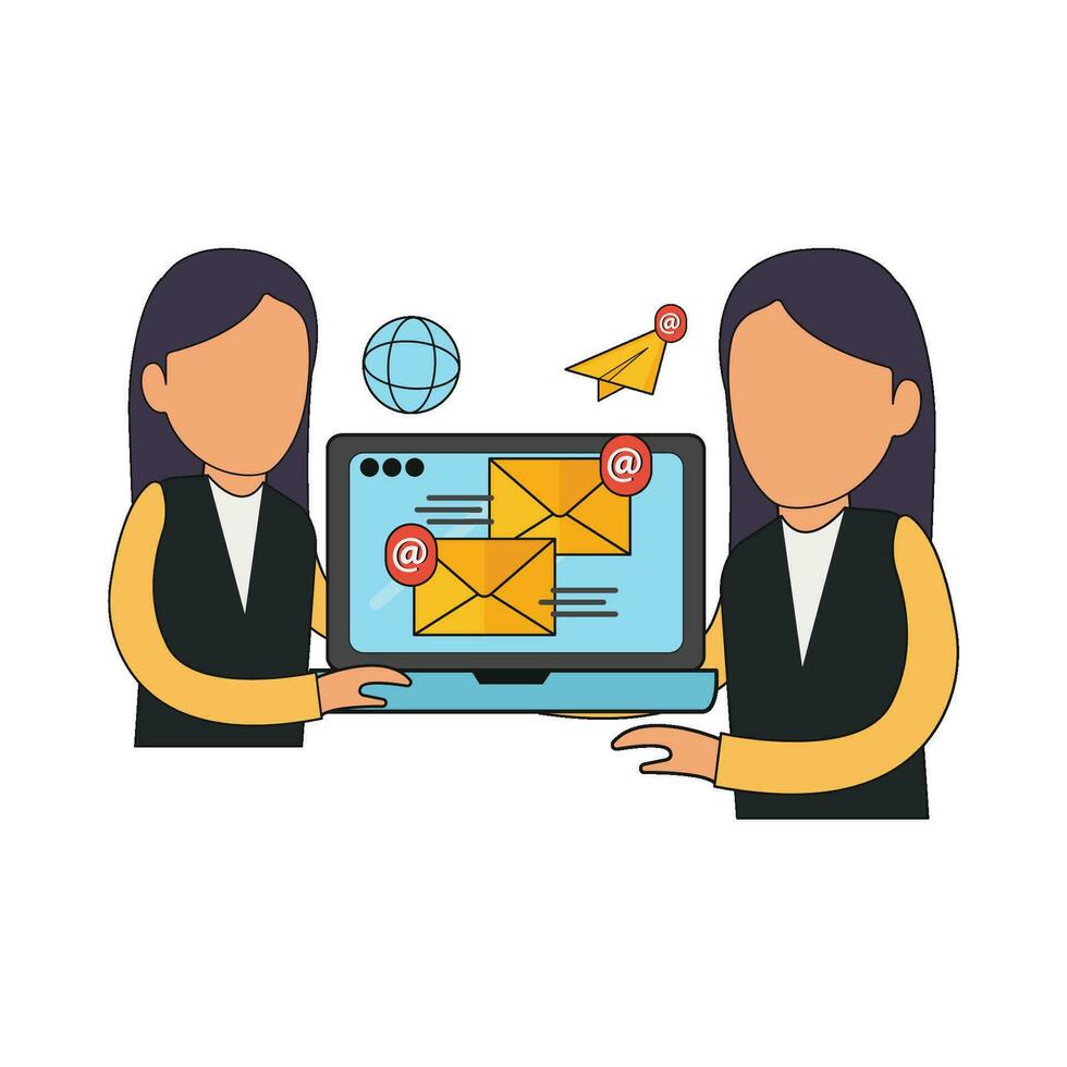 correo electrónico en ordenador portátil con mujer ilustración vector