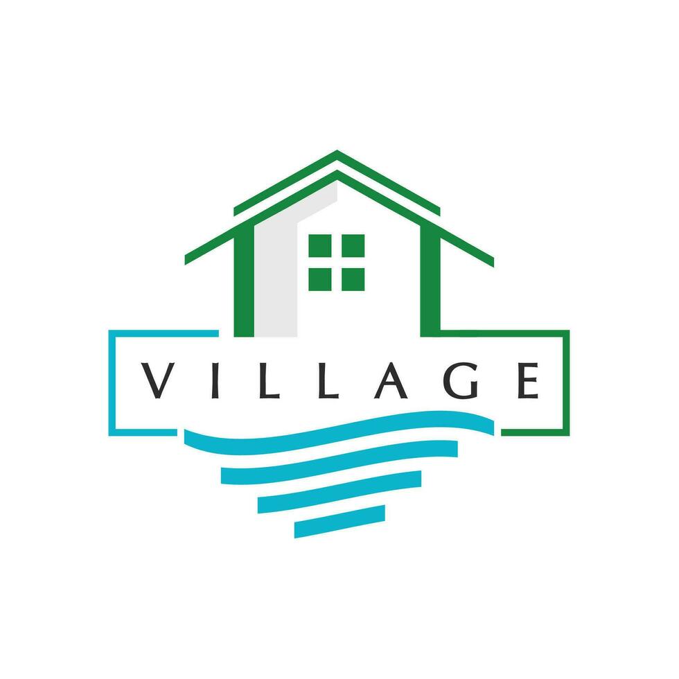 Village logo, house and beach design template for village, hotel and travel company vector