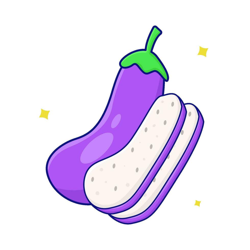 eggplant with eggplant slice illustration vector