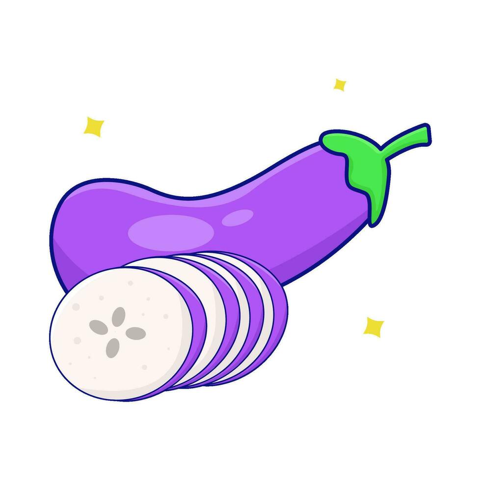 eggplant with eggplant slice illustration vector
