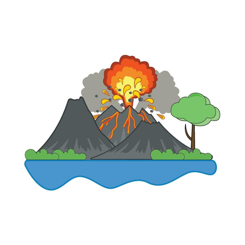 volcán con mar ilustración vector