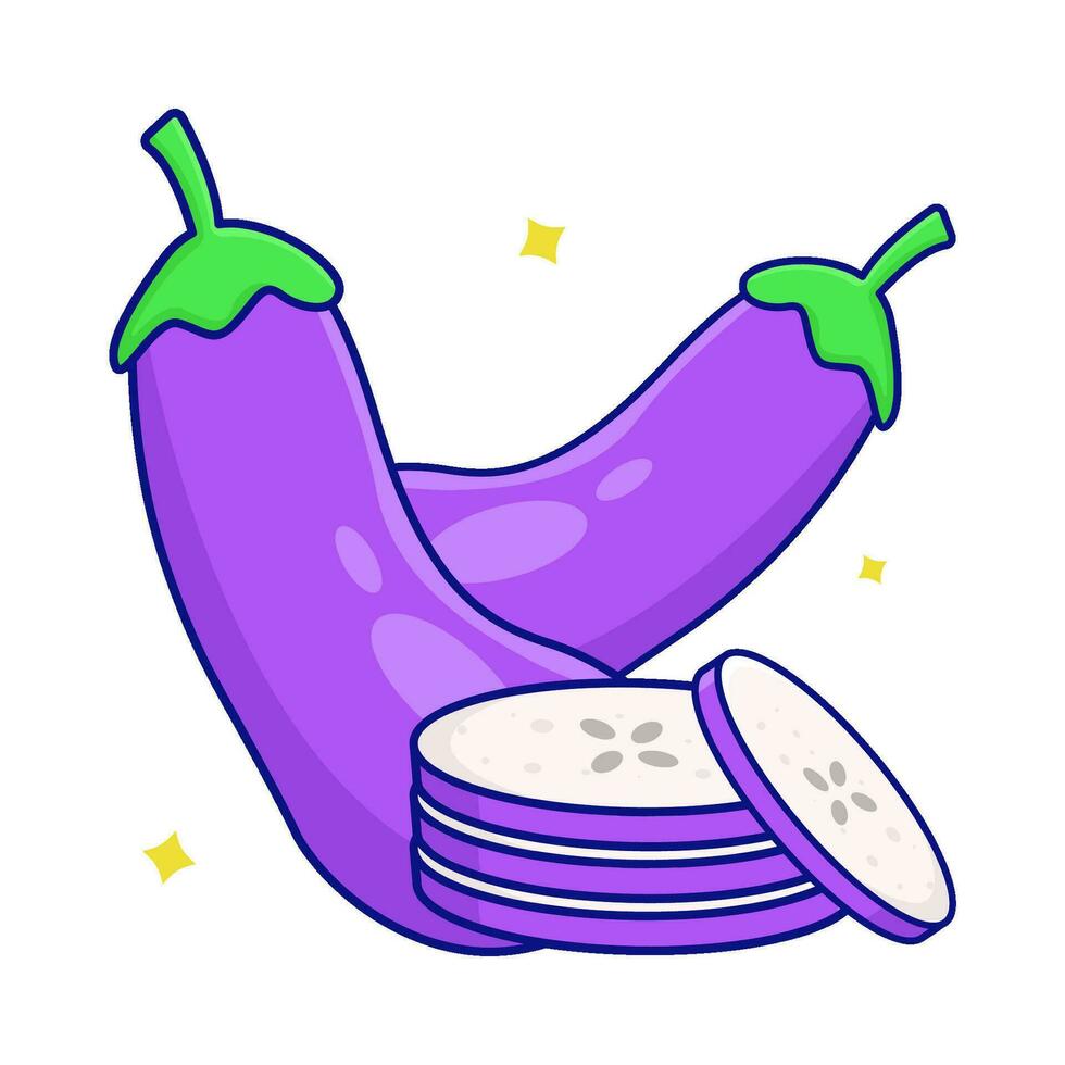 eggplant with eggplant slice illustration vector