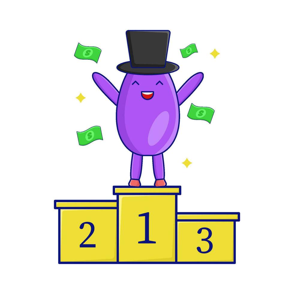 eggplant character in stage with money illustration vector