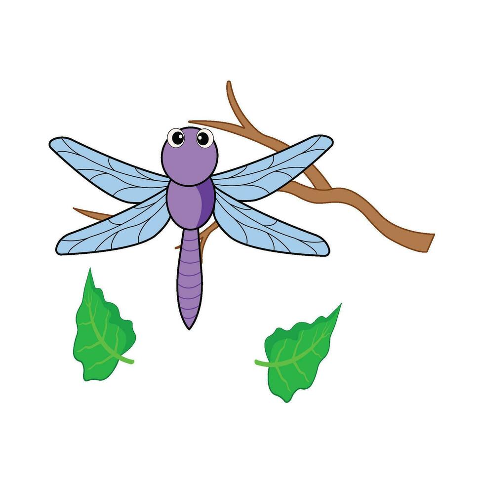 dragonfly in tree trunk with leaf illustration vector