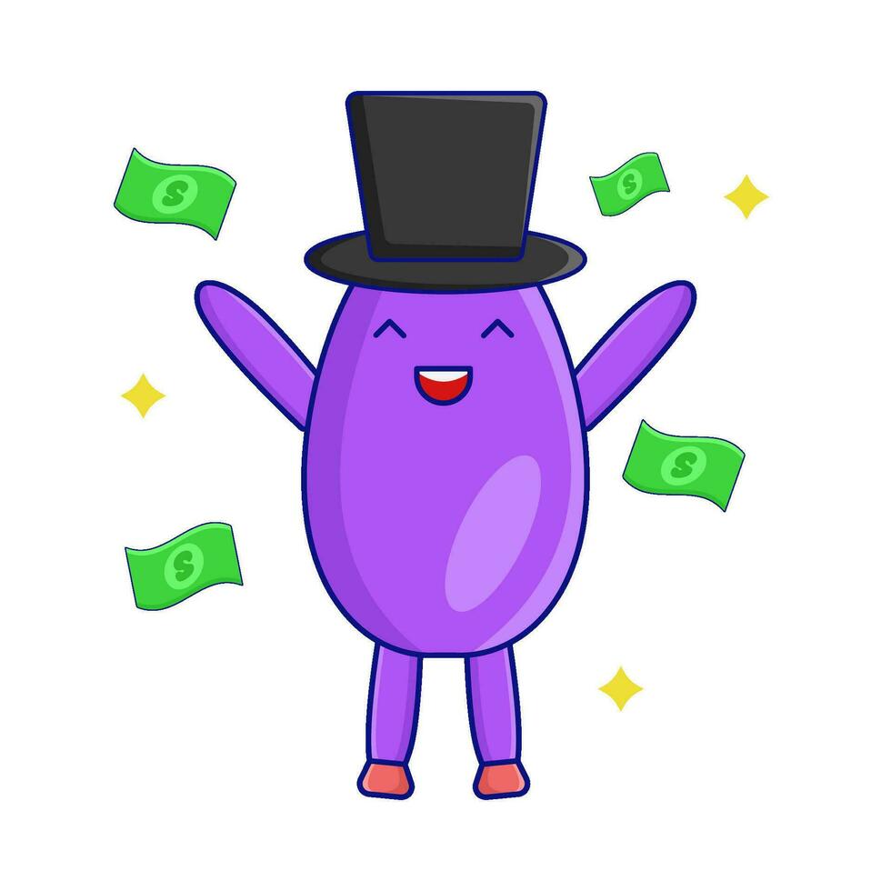 eggplant character with money illustration vector