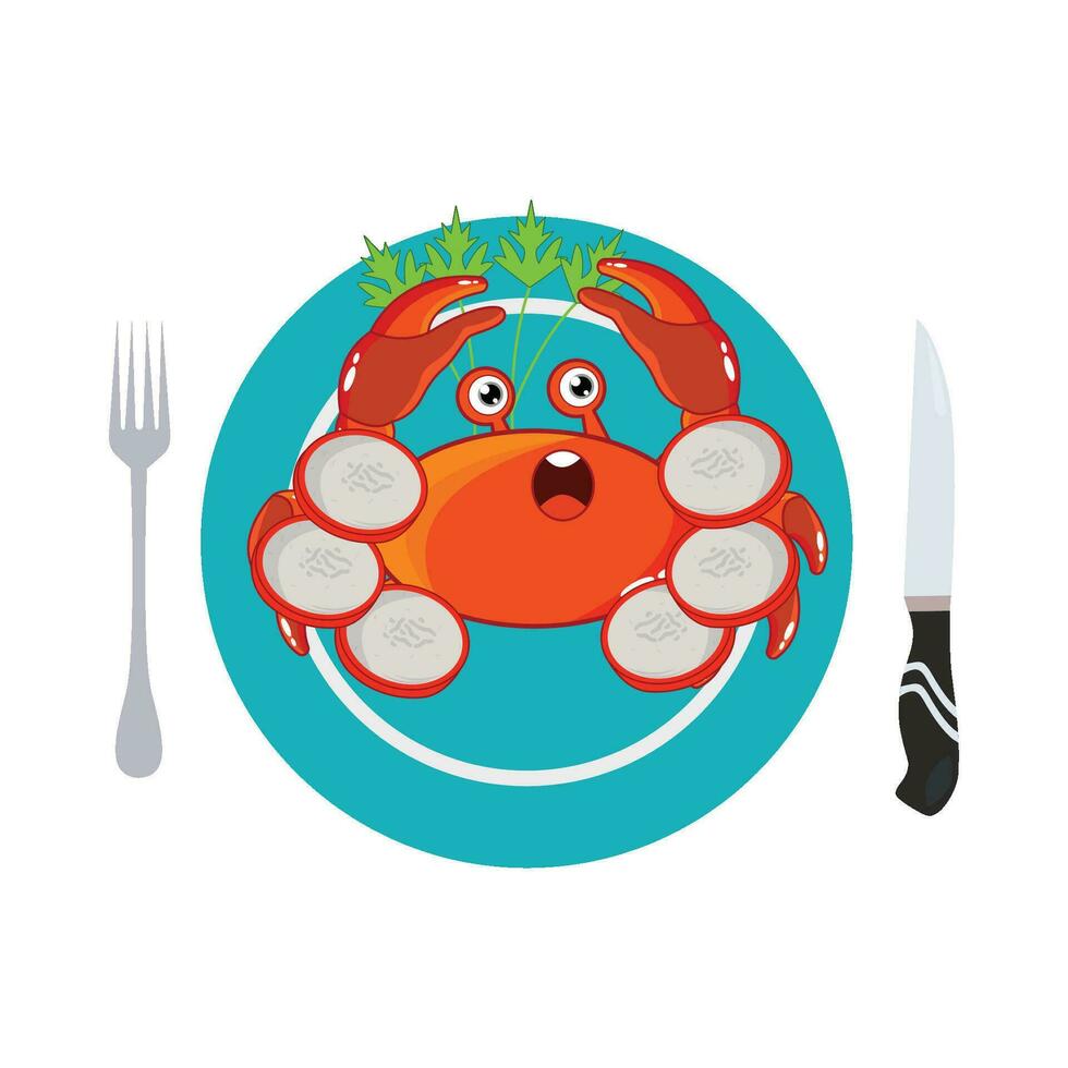 seafood crab in plate with cutlery illustration vector