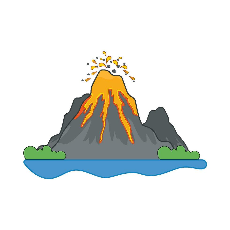 volcán con mar ilustración vector