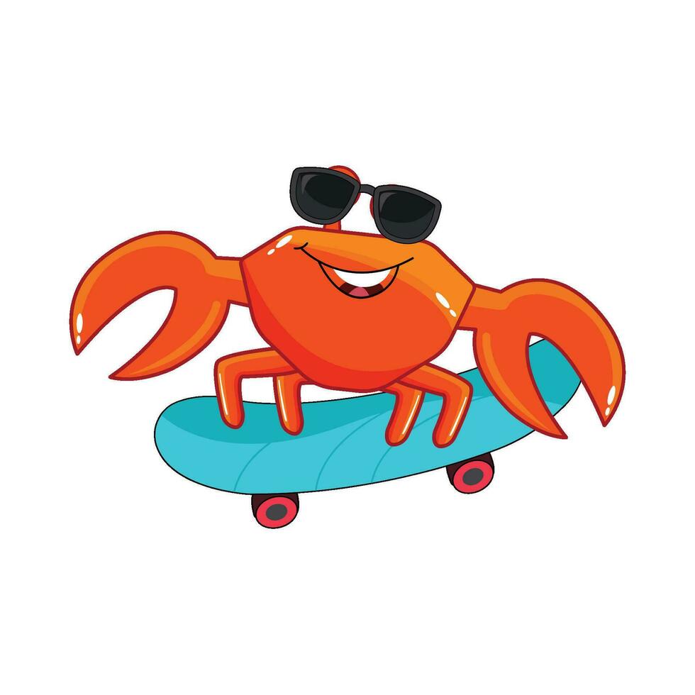 crab playing skateboard illustration vector