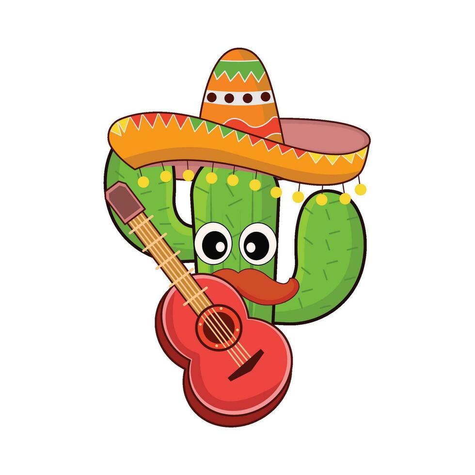 cactus character playing guitar illustration vector