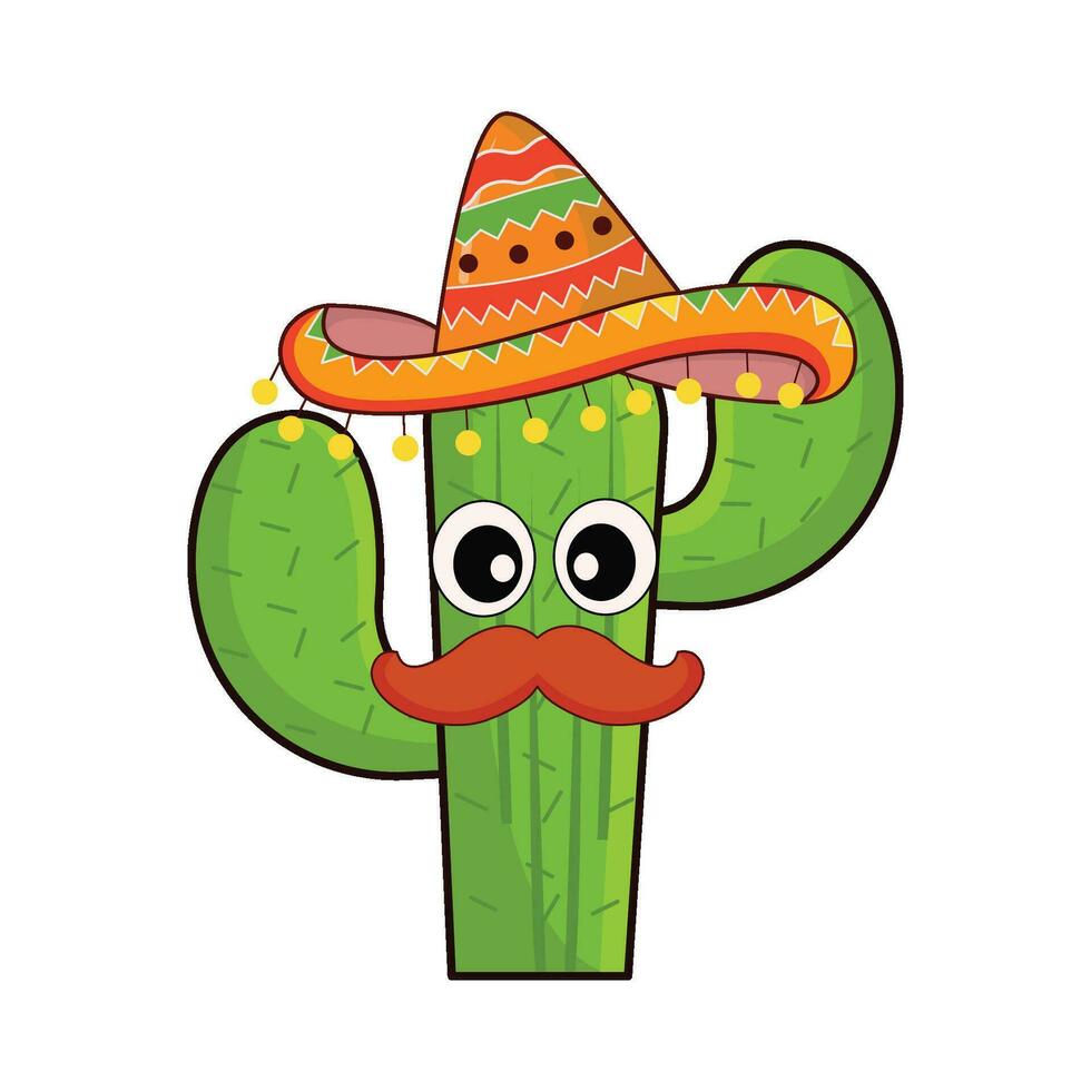 cactus personaje mexicano ilustración vector