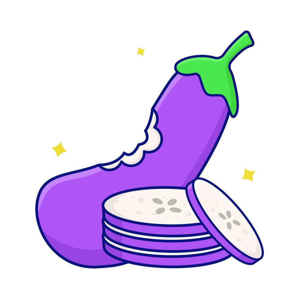 eggplant bite with eggplant slice illustration vector