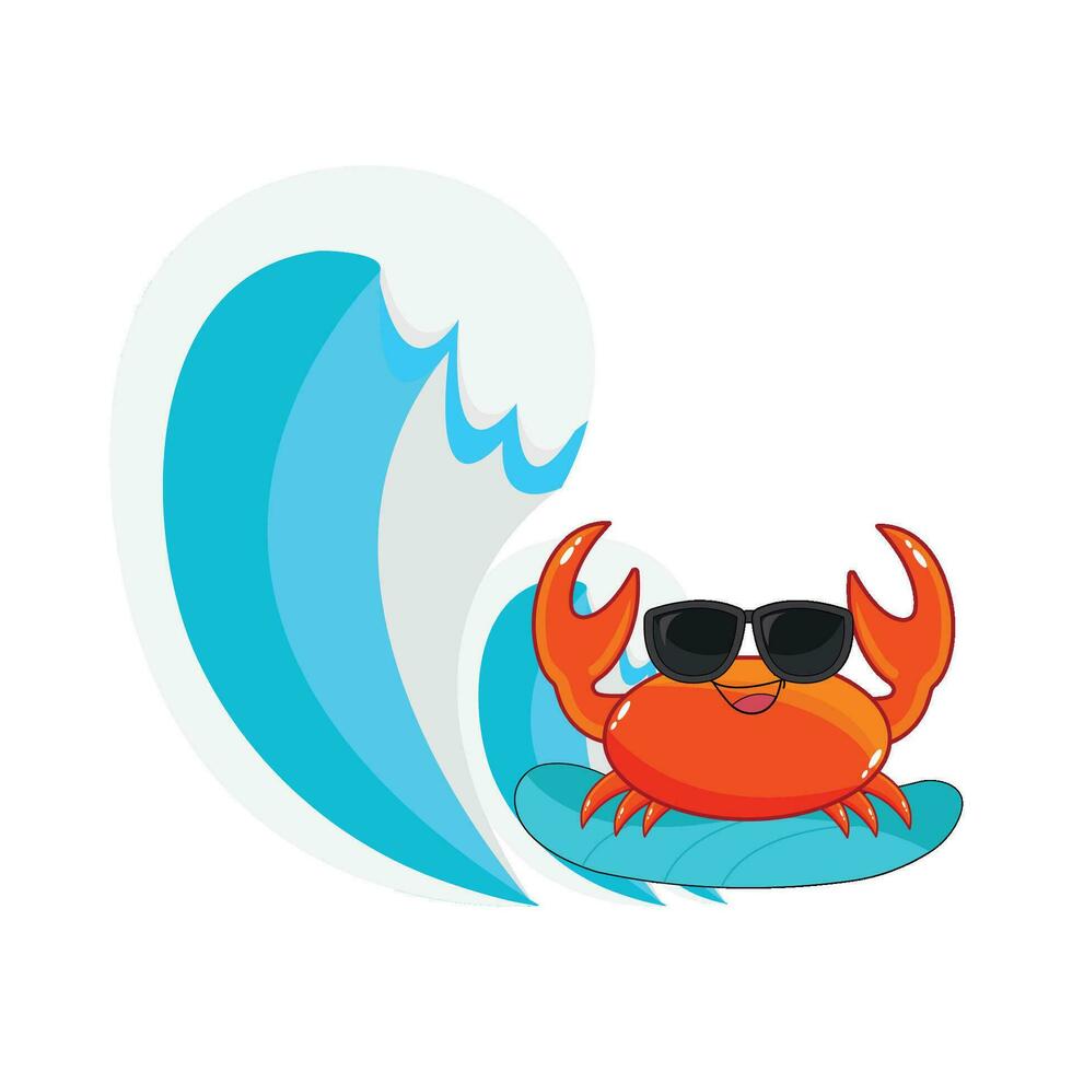 crab playing surfing in sea wave illustration vector