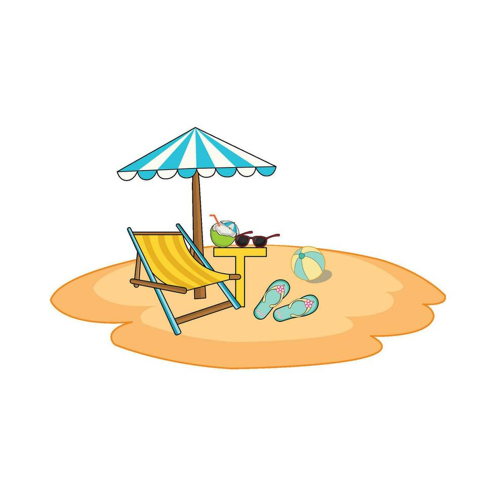 chair with umbrella in beach illustration vector