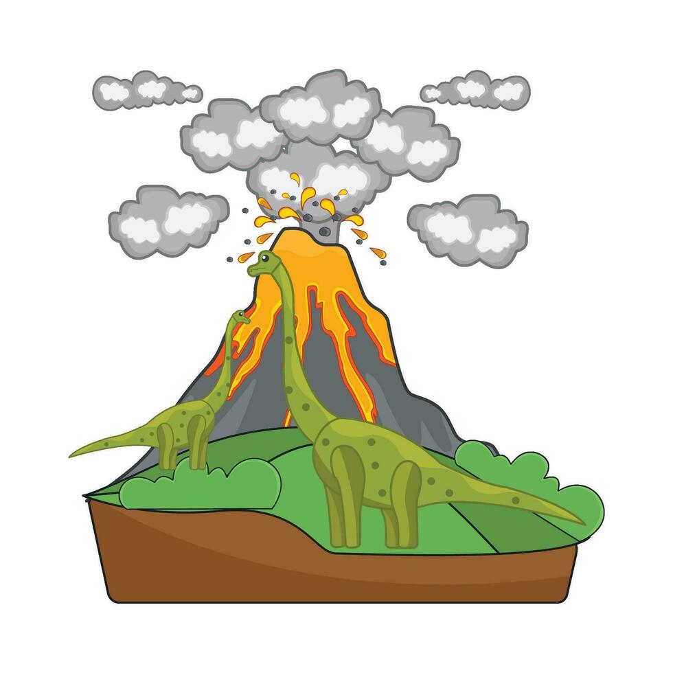 volcano with dinosaur in mountain illustration vector