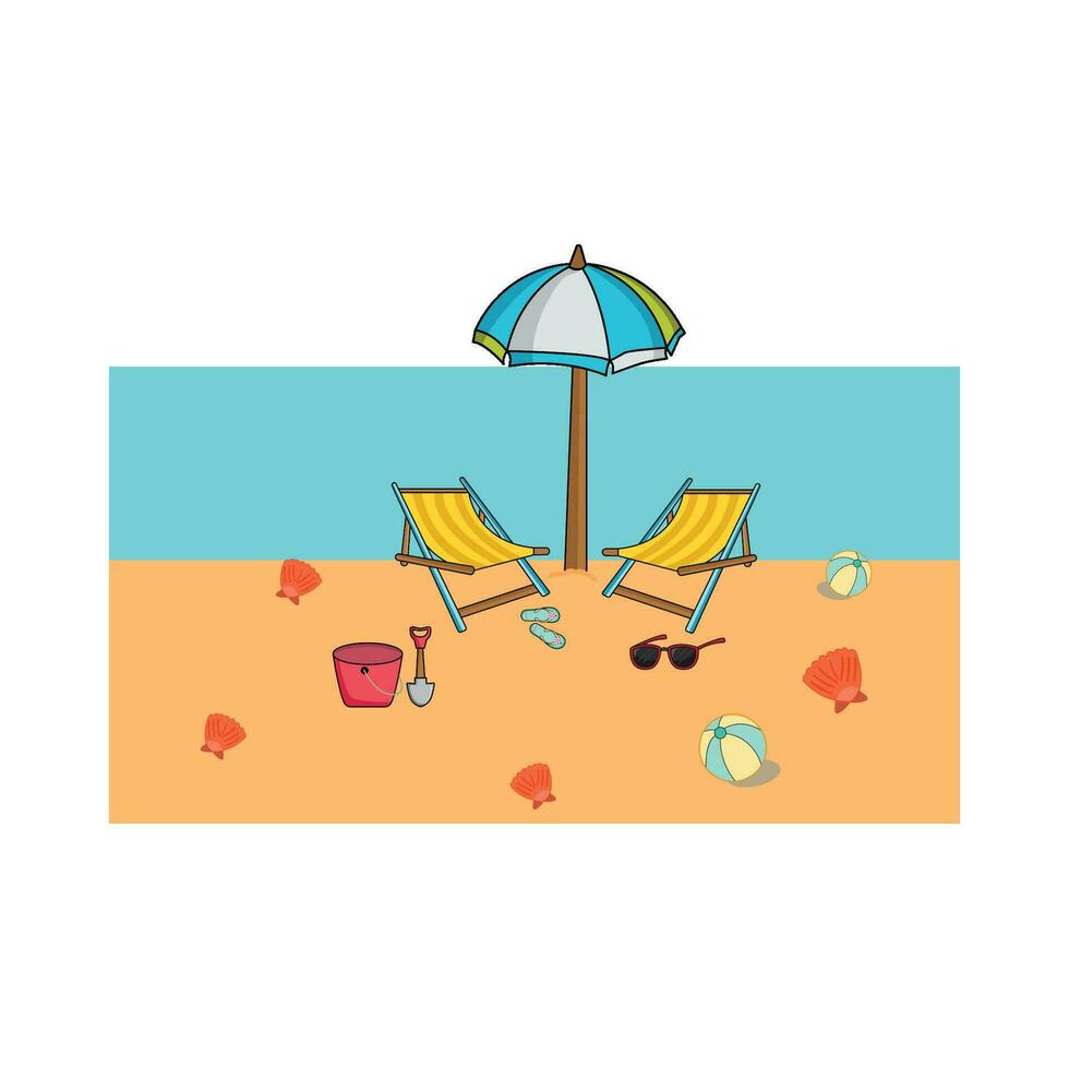 paraguas con silla en playa ilustración vector