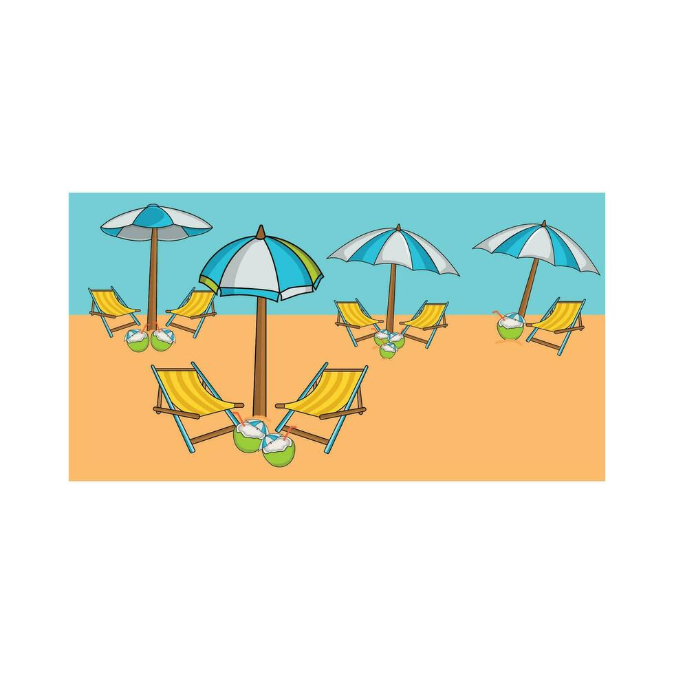 paraguas con silla en playa ilustración vector