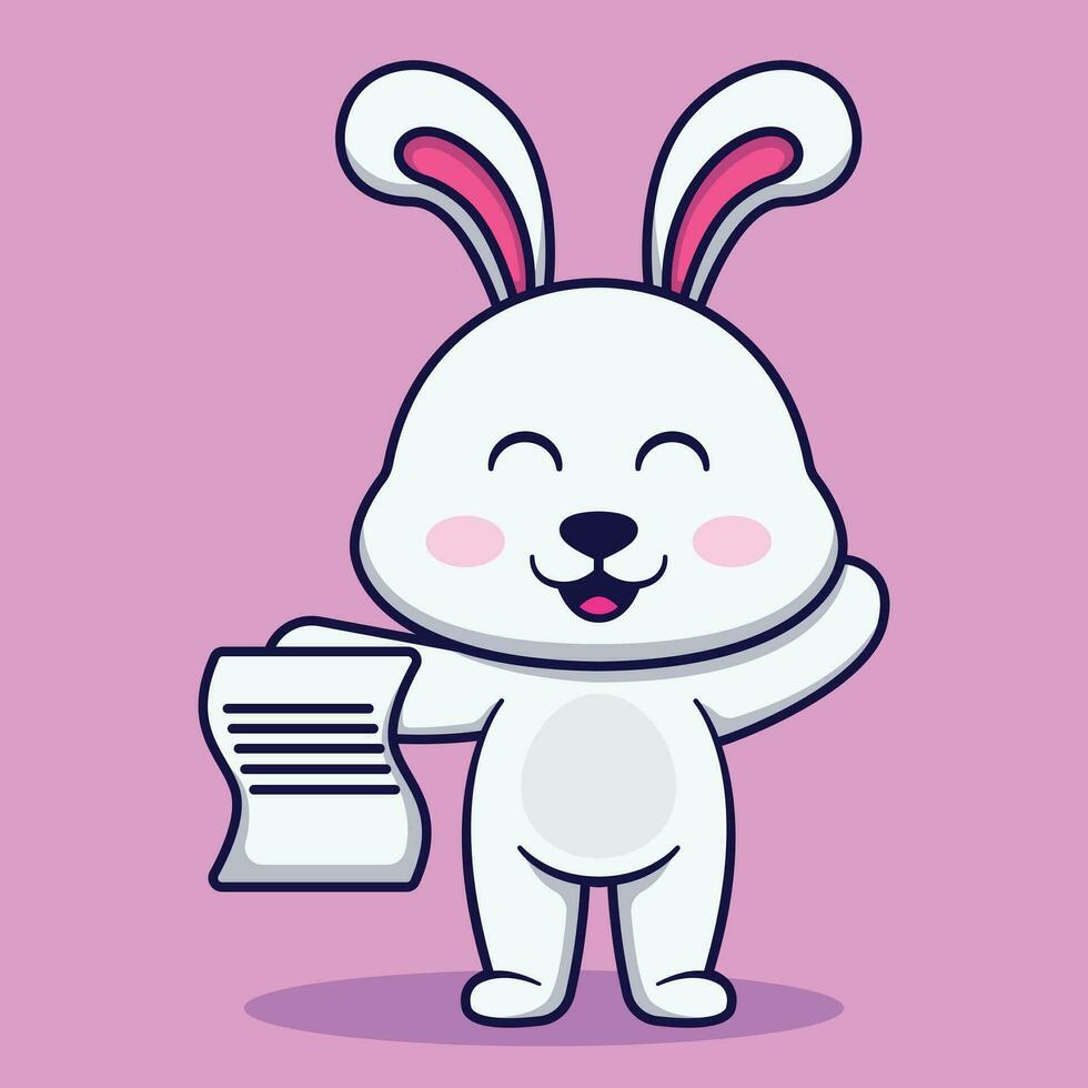 Cute Rabbit Holding List Paper Cartoon Vector Illustration