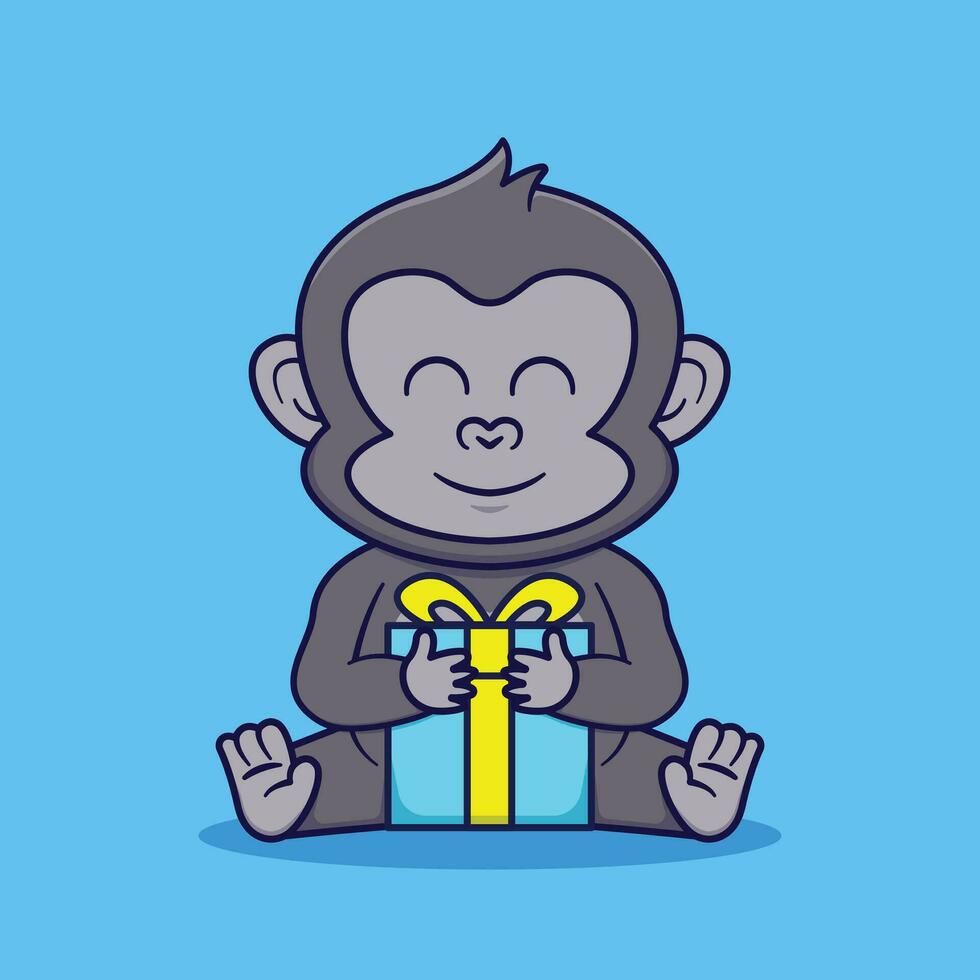 Cute Gorilla Holding Gift Vector Cartoon Illustration