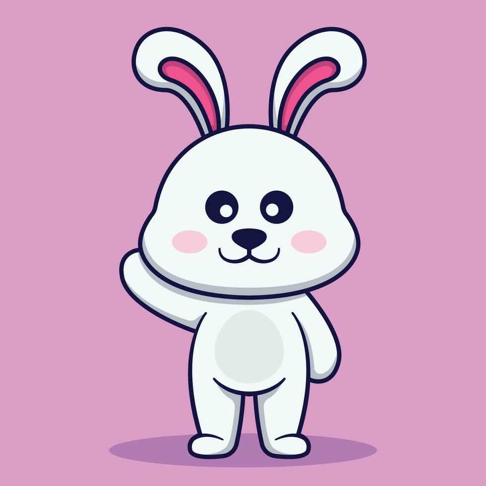 Cute Rabbit Waving Cartoon Vector Illustration