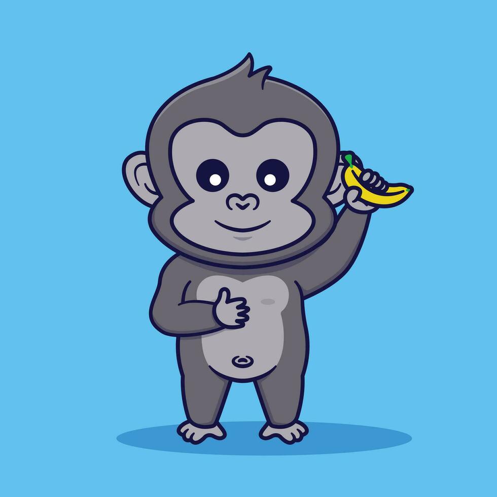 Cute Gorilla Holding Banana Vector Cartoon Illustration