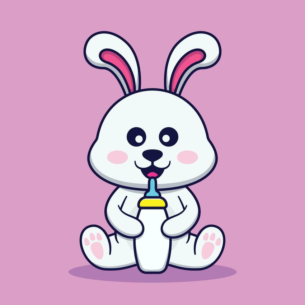 Cute Rabbit Holding Milk Pacifier Vector Cartoon Illustration