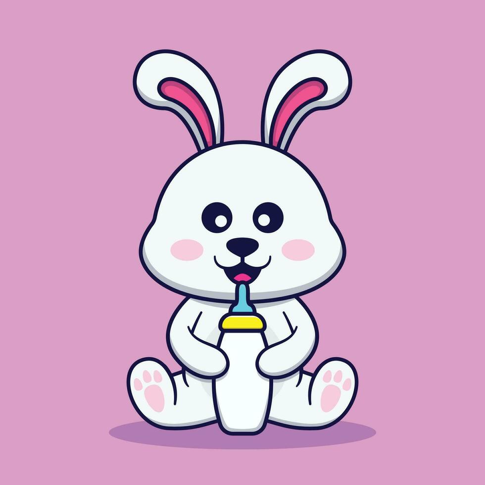 Cute Rabbit Holding Milk Pacifier Vector Cartoon Illustration