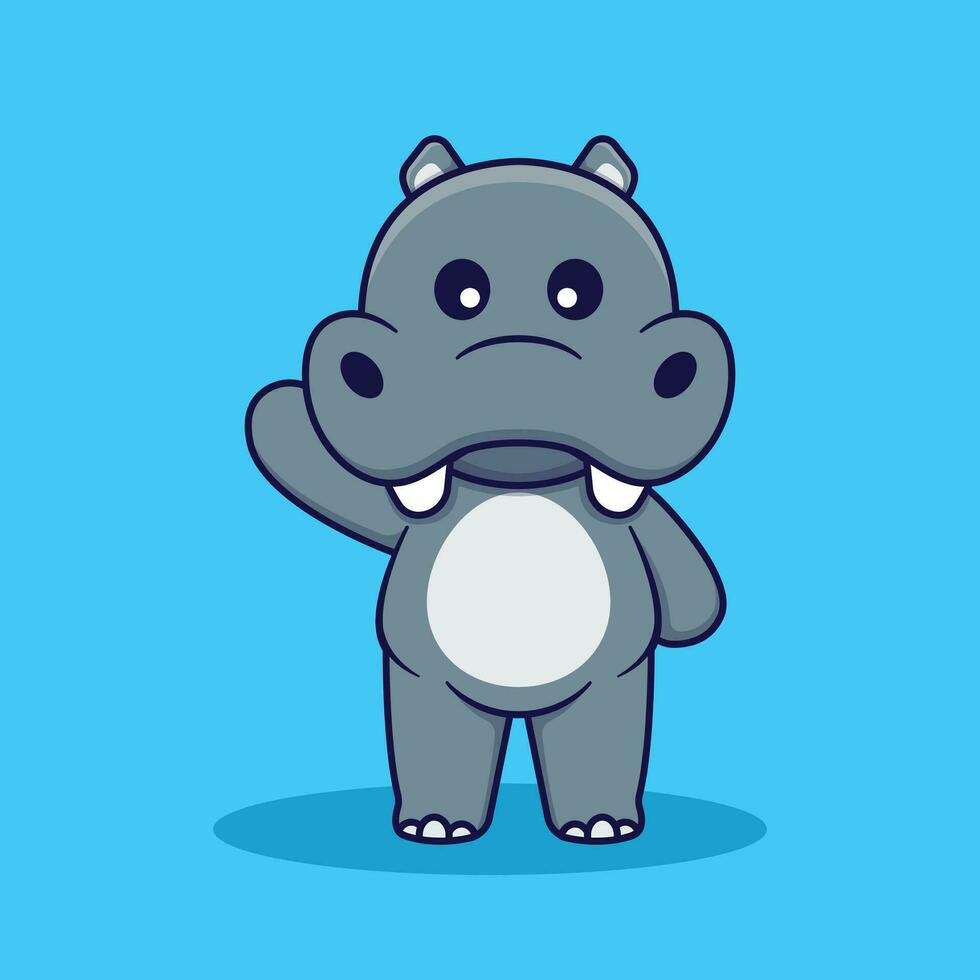 Cute Hippo Waving Vector Cartoon Illustration