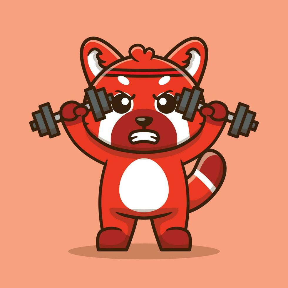 Cute Red Panda Weight Lifting Sports Vector Cartoon Illustration