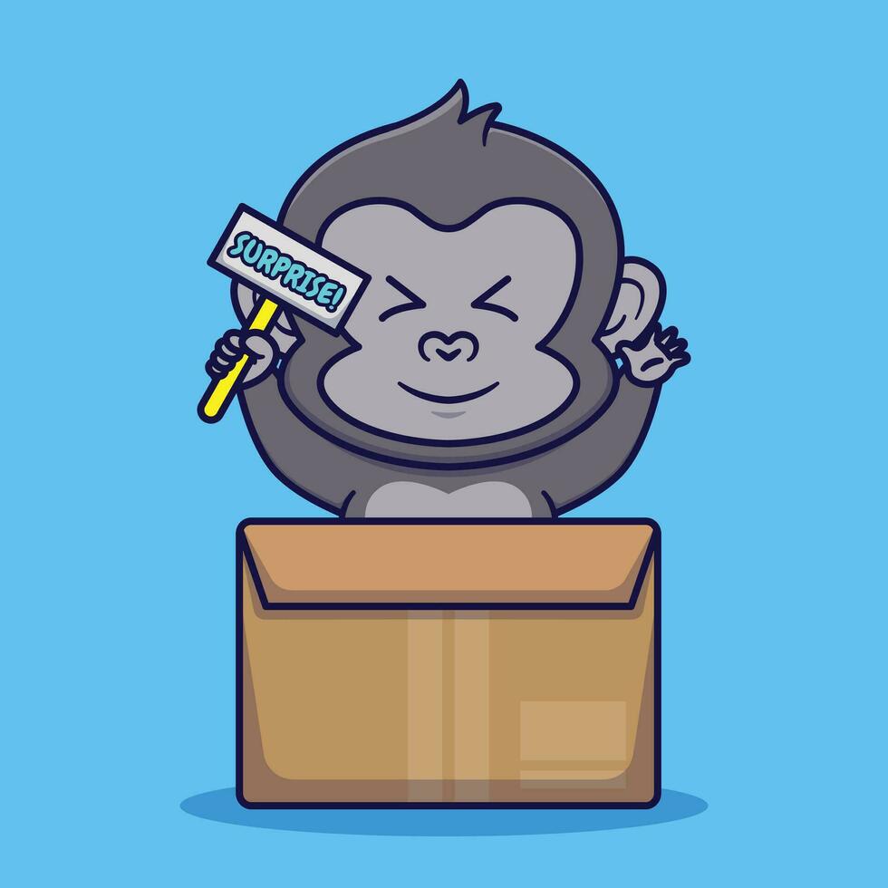Cute Gorilla In Cardboard Box Vector Cartoon Illustration