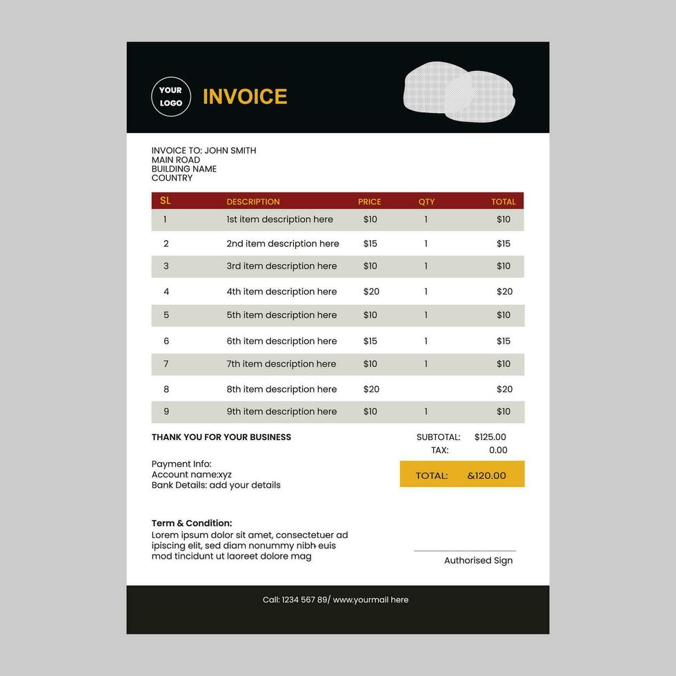 Professional business invoice template design vector