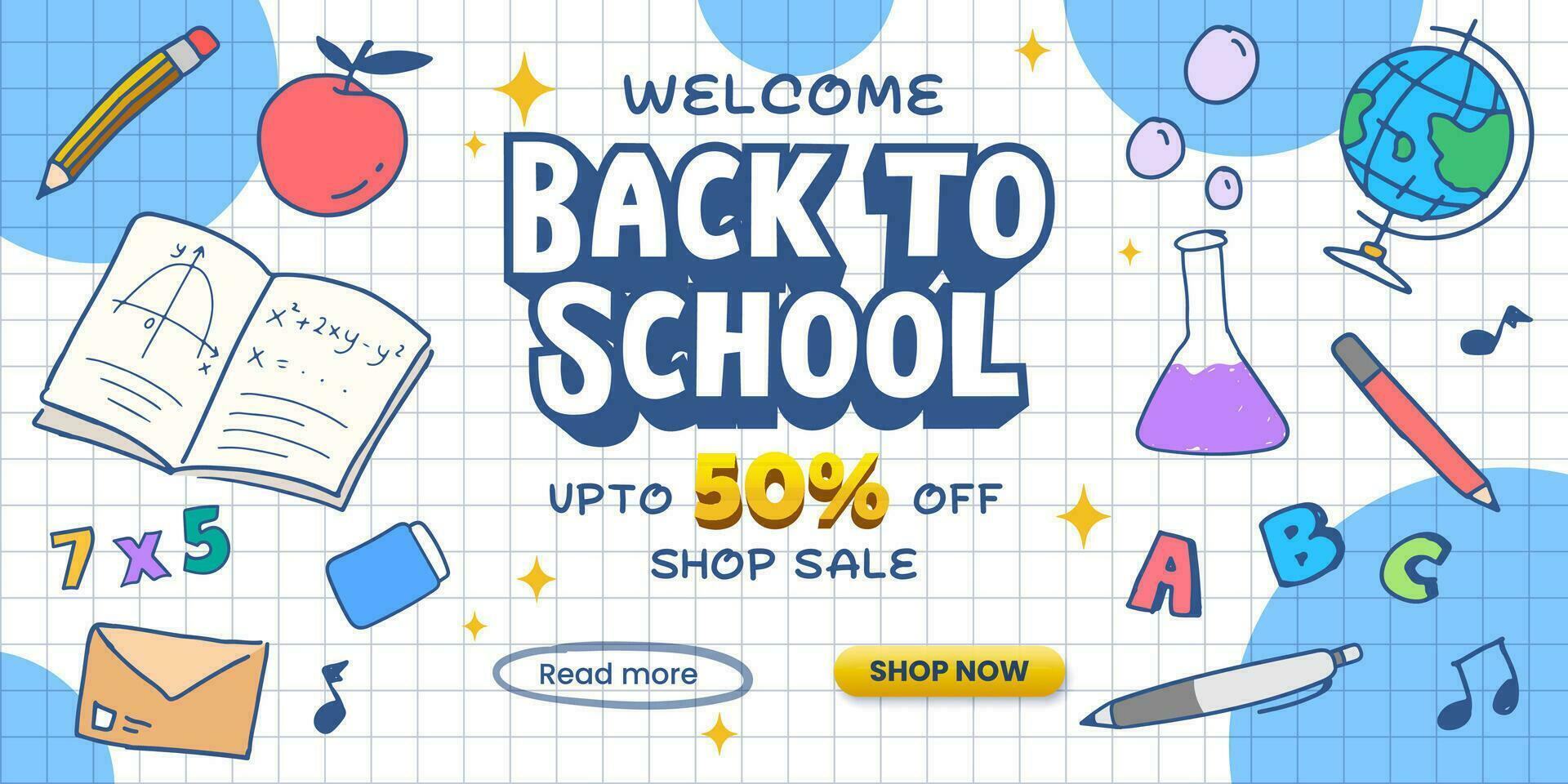 back to school sale banner illustration vector