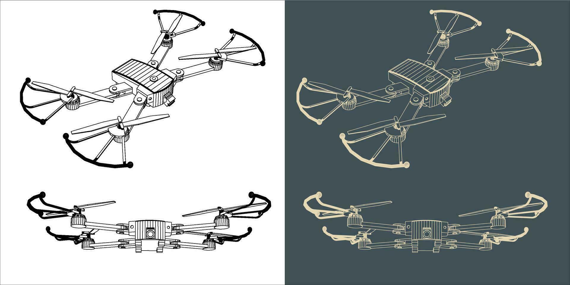 vector zumbido o quadcopter línea estructura metálica Plano