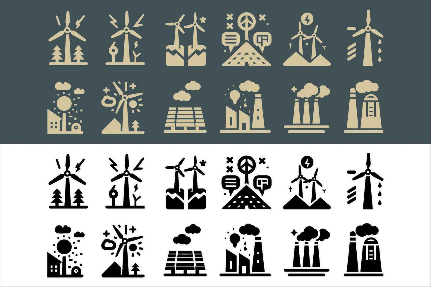 Windmill turbine vector set icons. renewable energy, alternative sources energy and eco friendly with transparent background