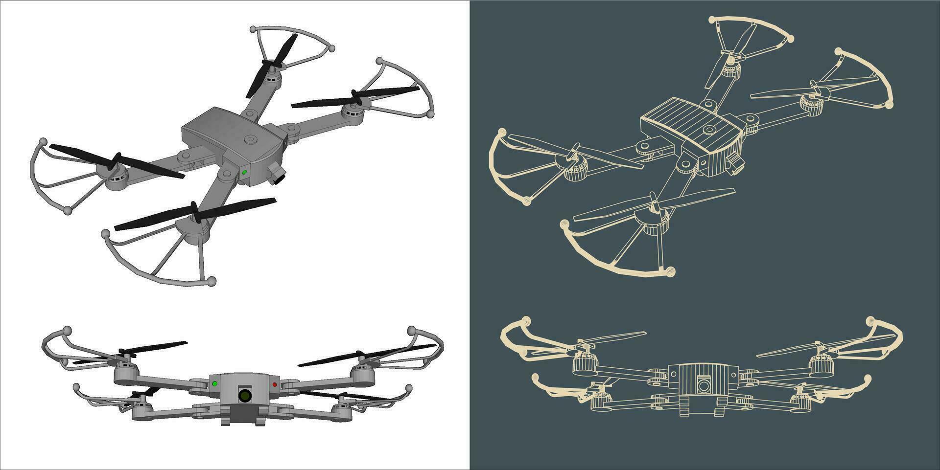 vector zumbido o quadcopter línea estructura metálica Plano