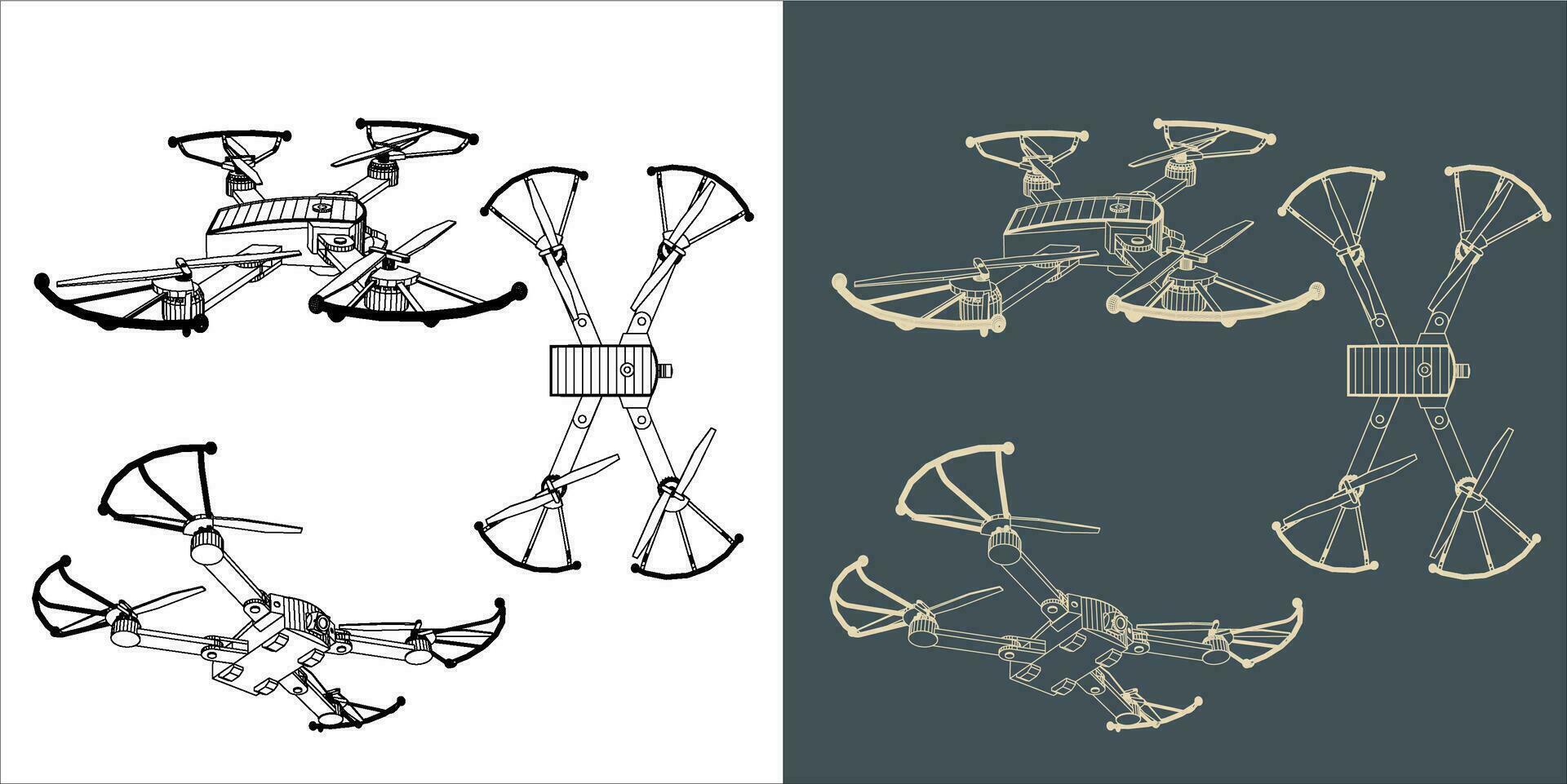 Vector drone or quadcopter line wireframe blueprint